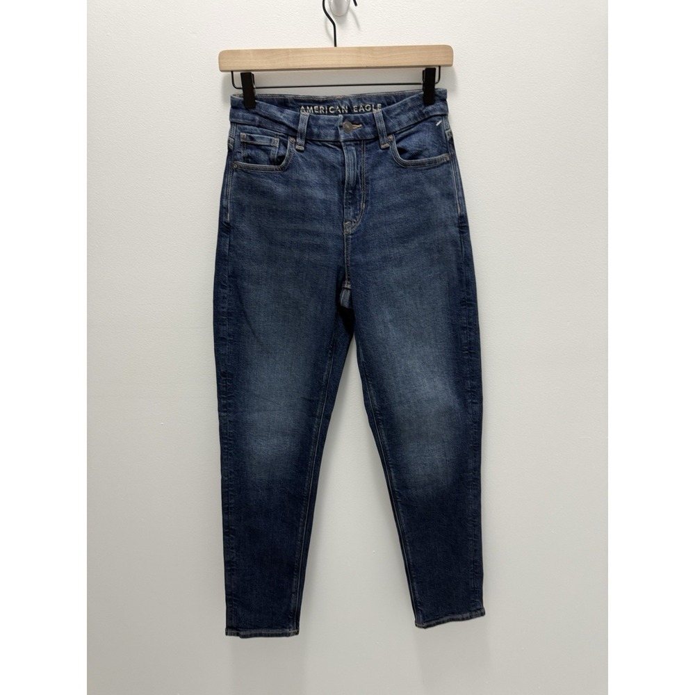 American Eagle Women's Mom Jeans Size 0 Regular High Rise Stretch Medium New‎